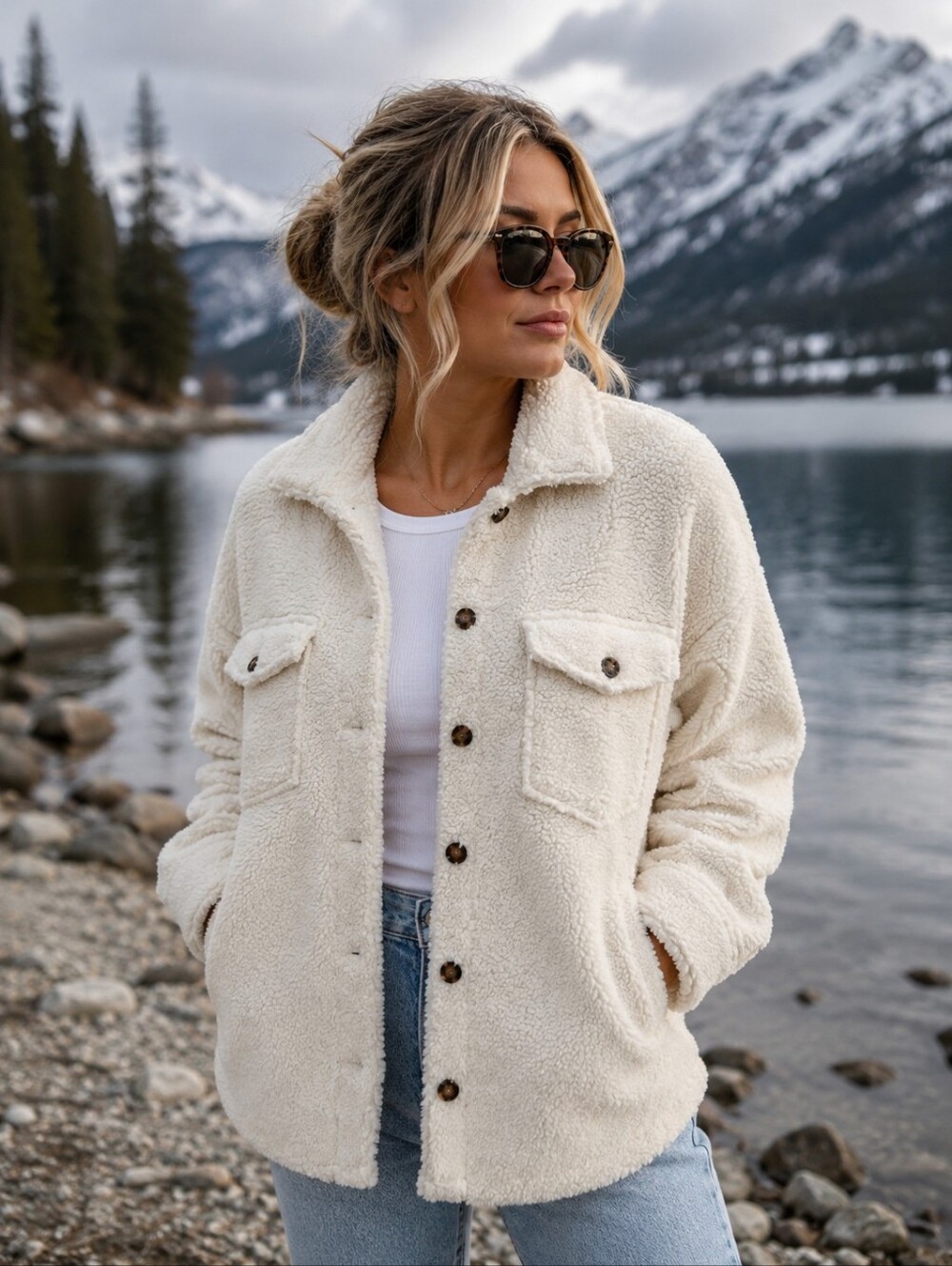 Marine Layer Cream Sherpa Teddy Fleece Jacket Shacket XS Cozy Oversized